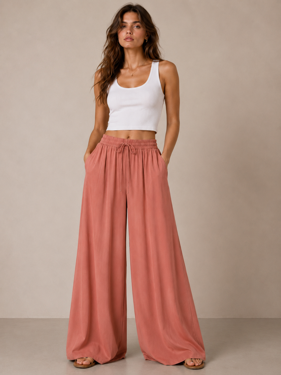 Orange Cozy Wide-Leg Pants