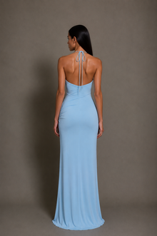 Blue Flowing Evening Dress