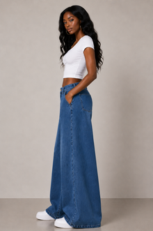 Blue Wide-Leg Casual Pants